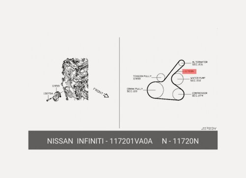 Изображение товара Ремень Ручейковый Nissan Qashqai (J11) (2014>)(Nissan 117201Va0A)