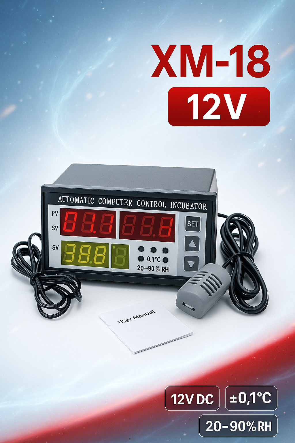 XM-18 12V контроллер инкубатора — 2 датчика (температура+влажность), руководство