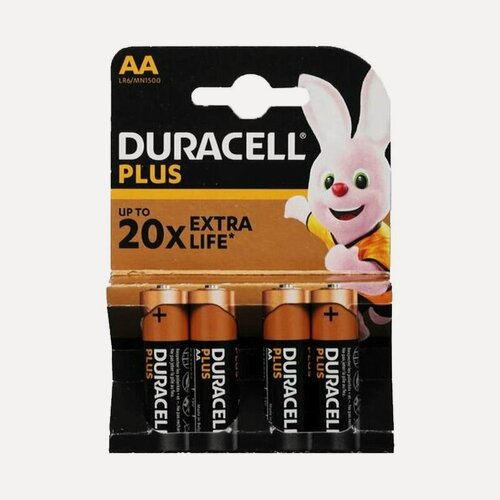 Изображение товара Батарейка DURACELL PLUS AA, 4 штуки (4 батарейки в одном блистере)