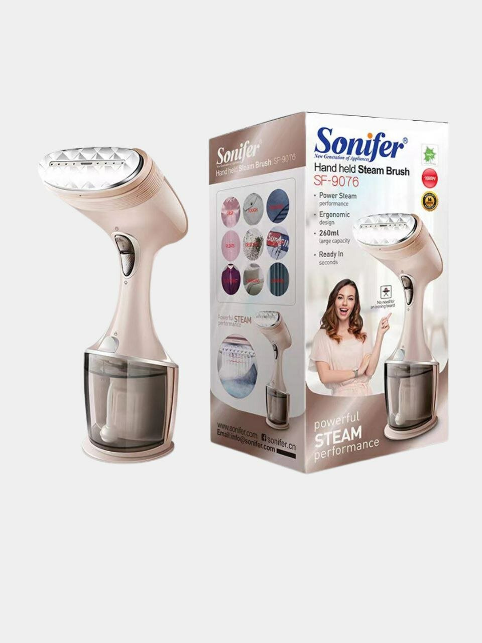 Отпариватель ручной Sonifer SF-9076, 2в1, нержавеющая сталь, мощность 1600Вт