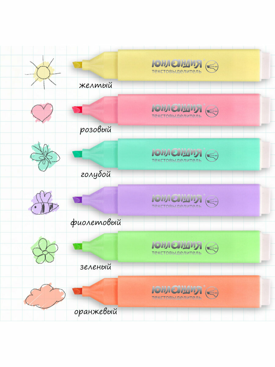 Набор текстовыделителей юнландия 6 шт, ассорти, "COLORSTAR PASTEL", линия 1-4 мм, 151717 — фото 1
