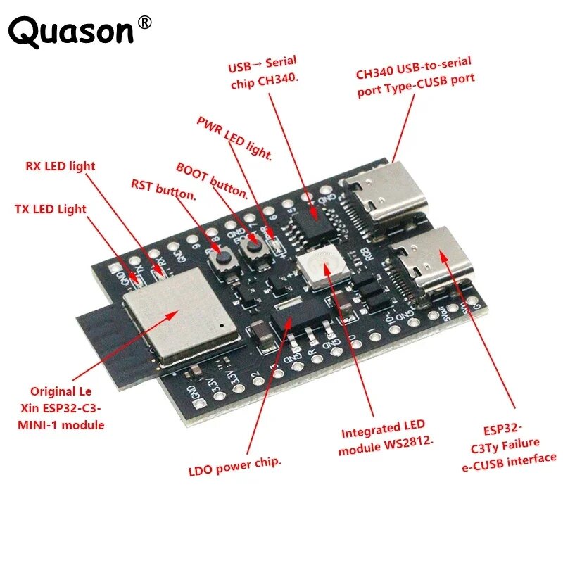 Макетная плата ESP32-C3, Dual Type-C, Wi-Fi, Bluetooth, ble5.0 devkitm, 1 основная плата ESP32C3