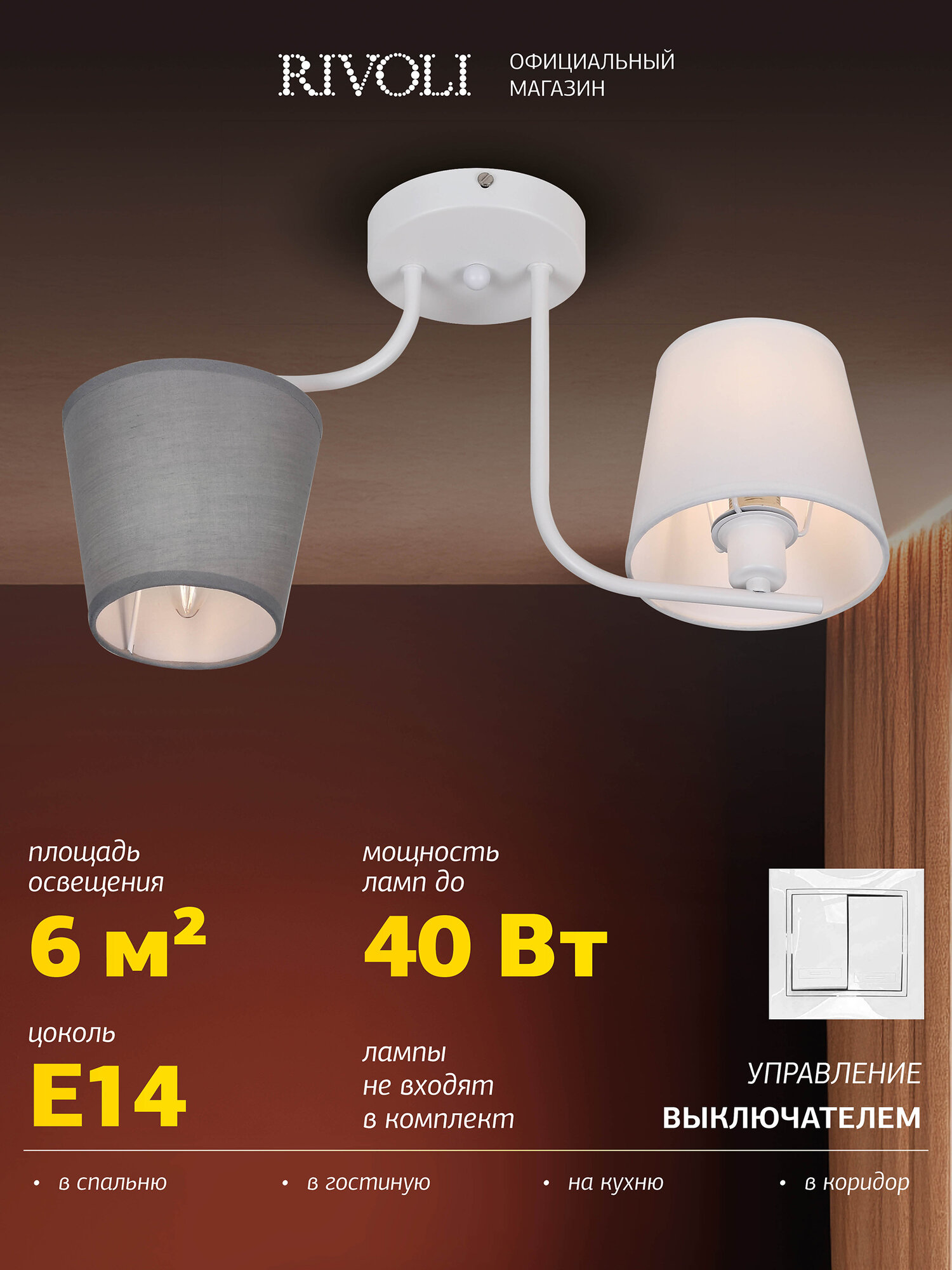 Люстра Rivoli Chris 3154-312 2 х Е14 40 Вт модерн белый