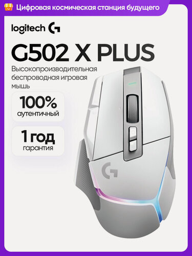 Изображение товара Мышь Logitech G502 X Plus, беспроводная, для правой руки, белая