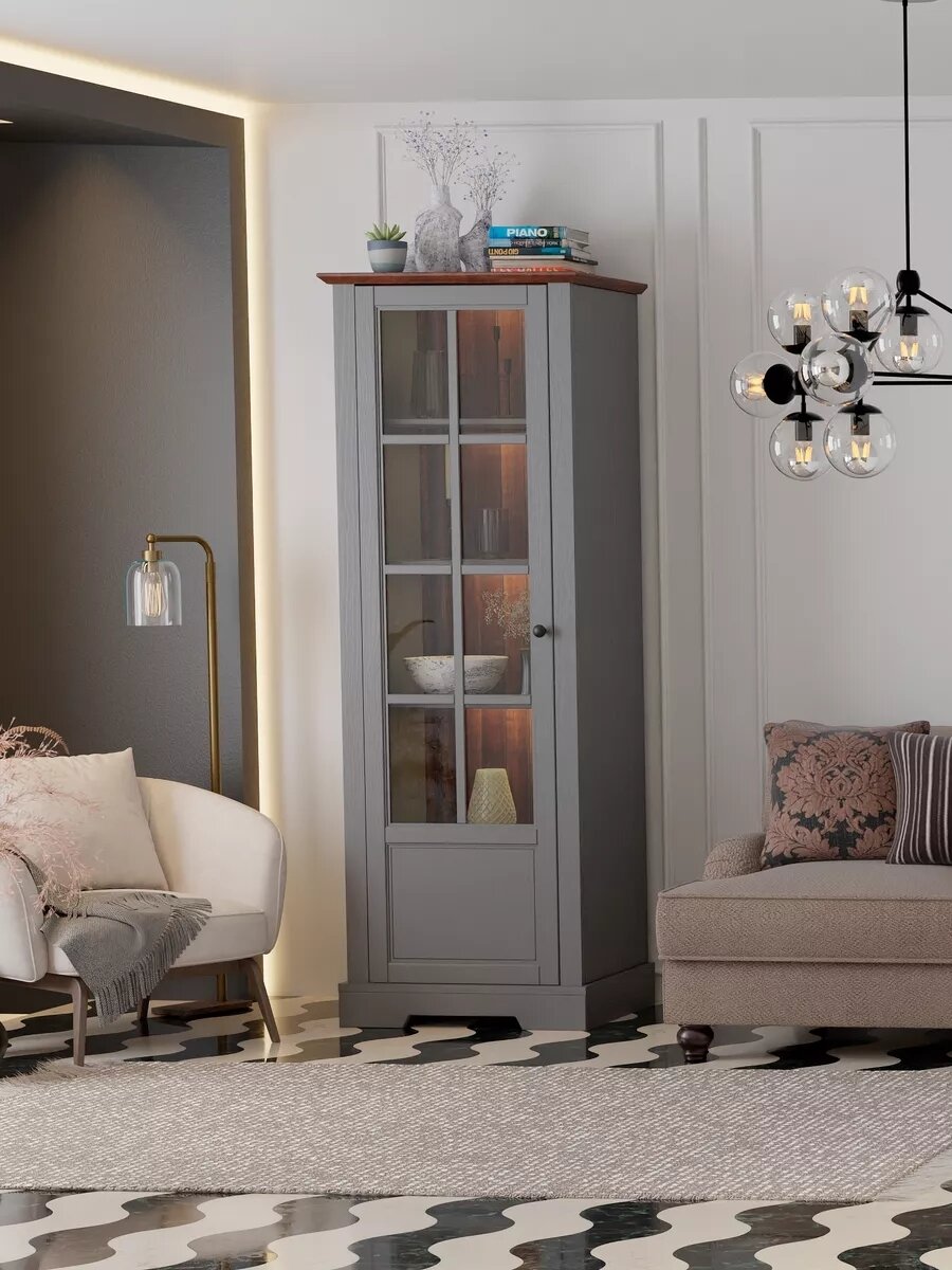 Шкаф-витрина деревянная Лэйквью 60х41х170 см с подсветкой