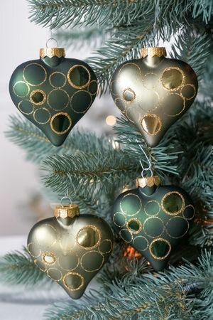 Набор ёлочных украшений сердечки 'лорри' стекло зелёный оливковый 9 см 4 шт Kaemingk 180874