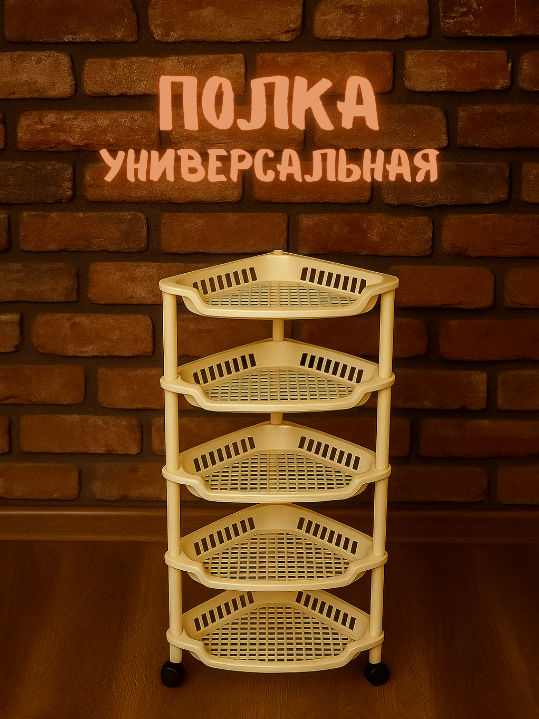 Универсальная угловая пластиковая полка – 4 яруса, кремовый цвет, компактная и прочная для кухни и ванной