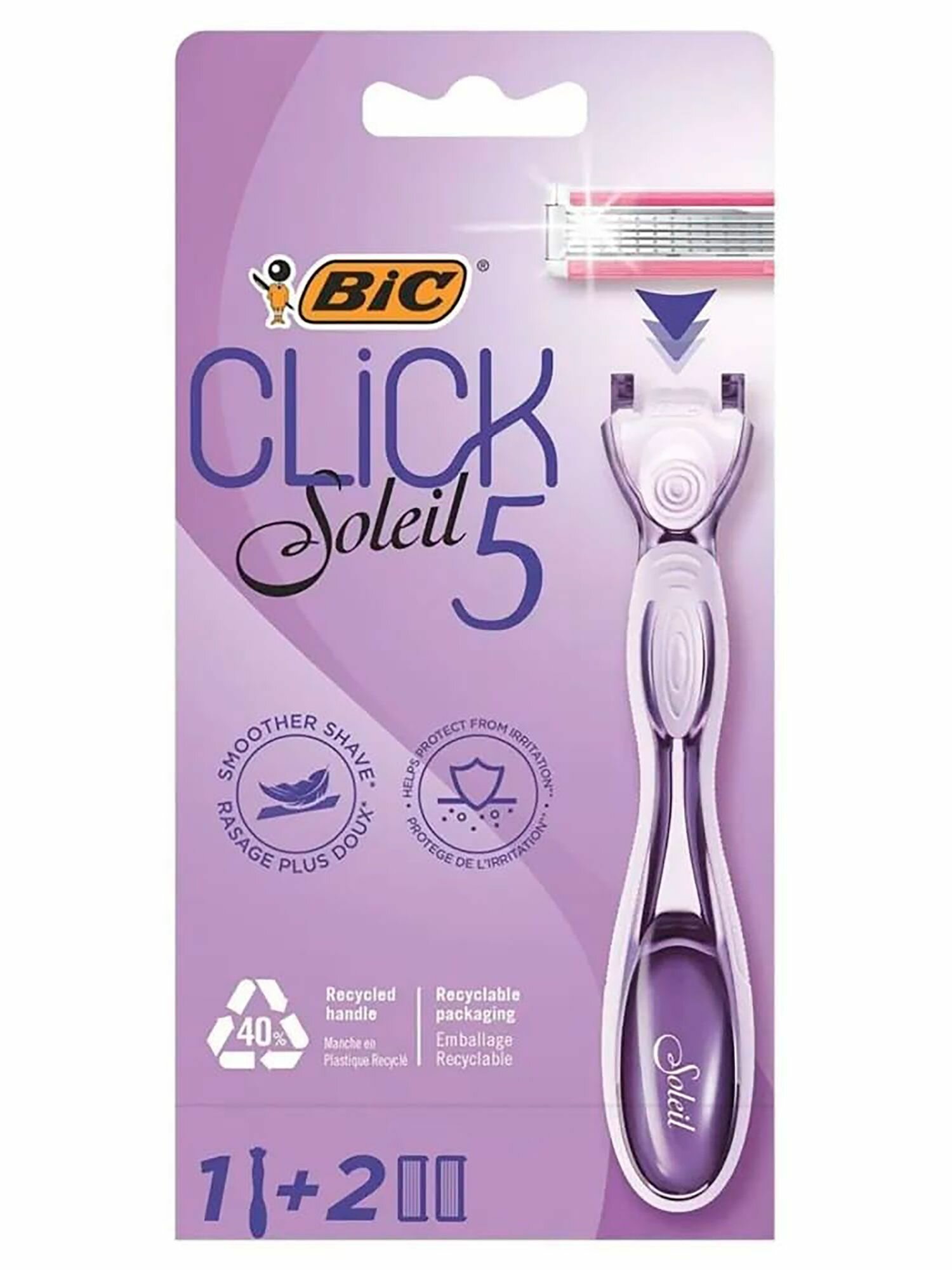 Bic Бритва LADY 5 SOLEIL CLICK (1 станок, 2 кассеты), женская, 5 лезвий, увл. полоска, плав. головка