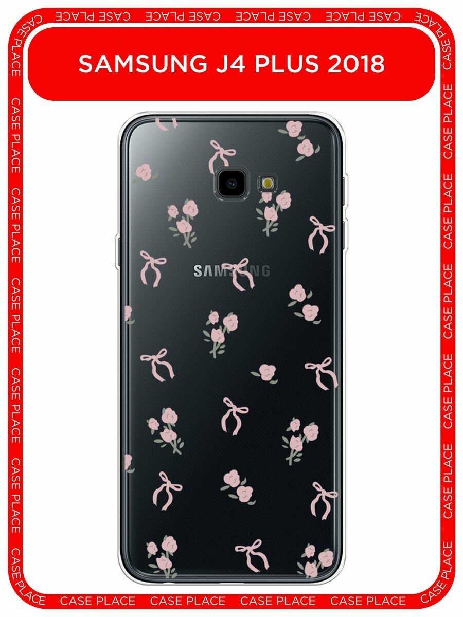 Чехол на Samsung Galaxy J4 Plus 2018 / Самсунг J4 Plus 2018 с принтом "Розы и ленточки", прозрачный