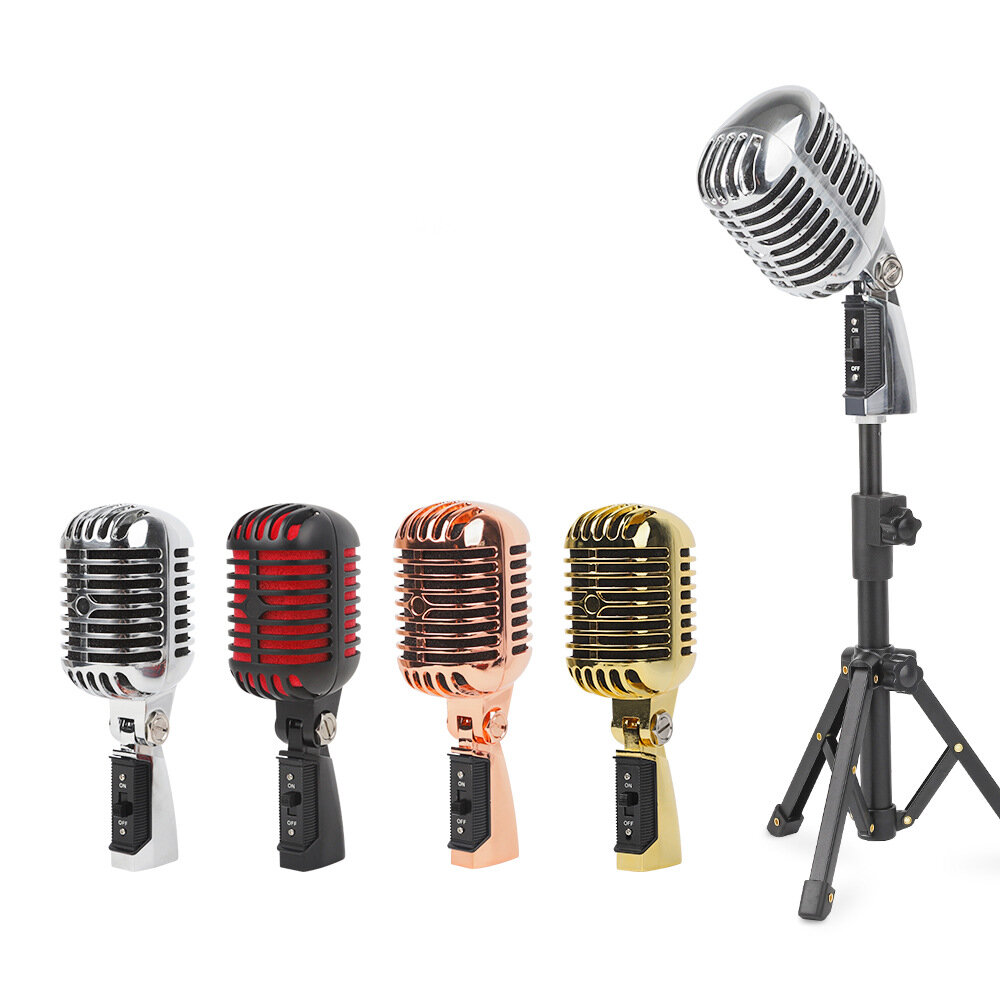 Производители выступают прямо на сцене Классический ретро-динамический микрофон звезда античный ностальгический