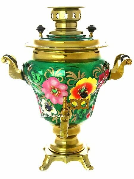 Самовар электрический 2.5 л. с художественной росписью Жостово на зелёном