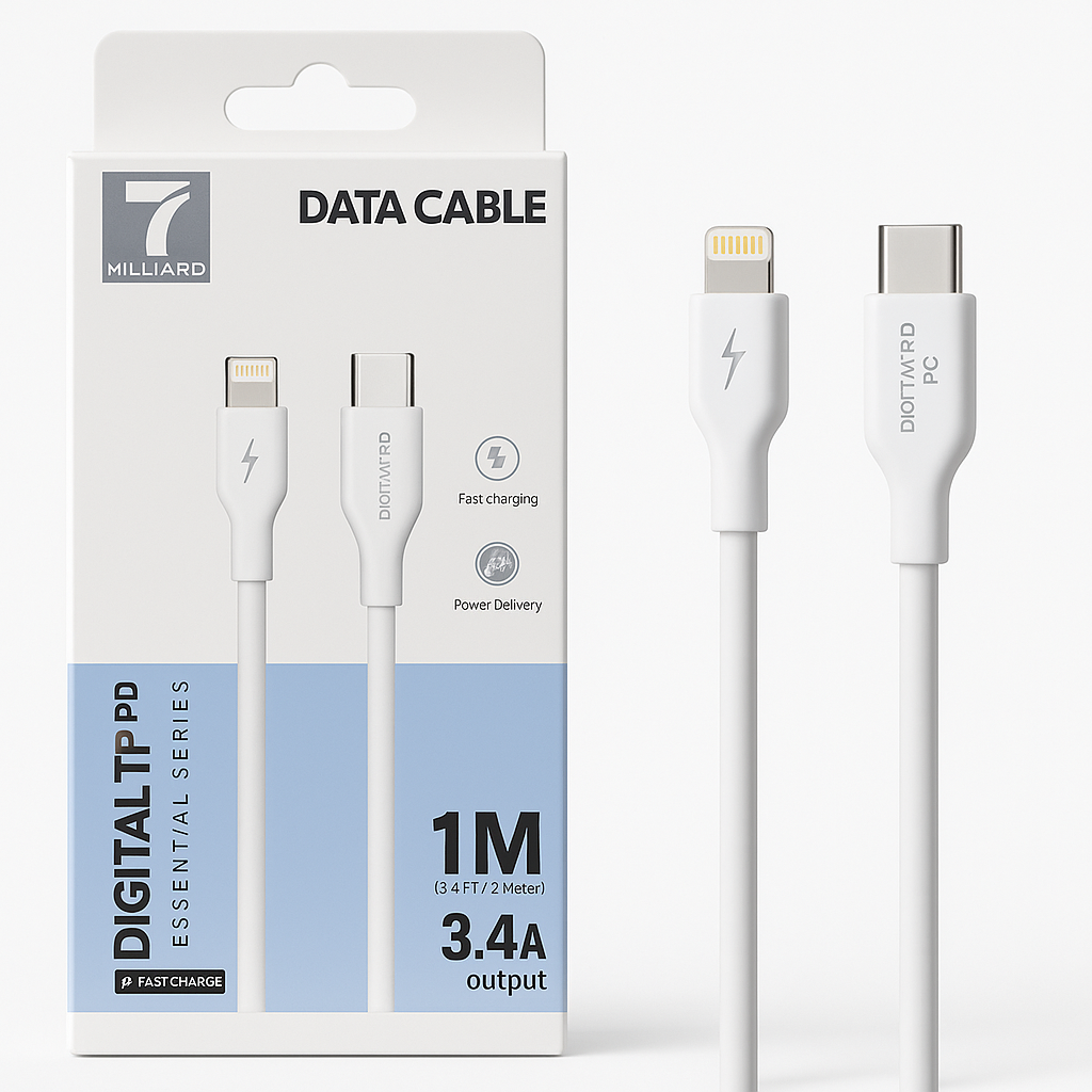 Кабель MILLIARD Lightning–Type-C PD — 1 метр, быстрая зарядка 3,4 А, прочный, разъем из цинкового сплава