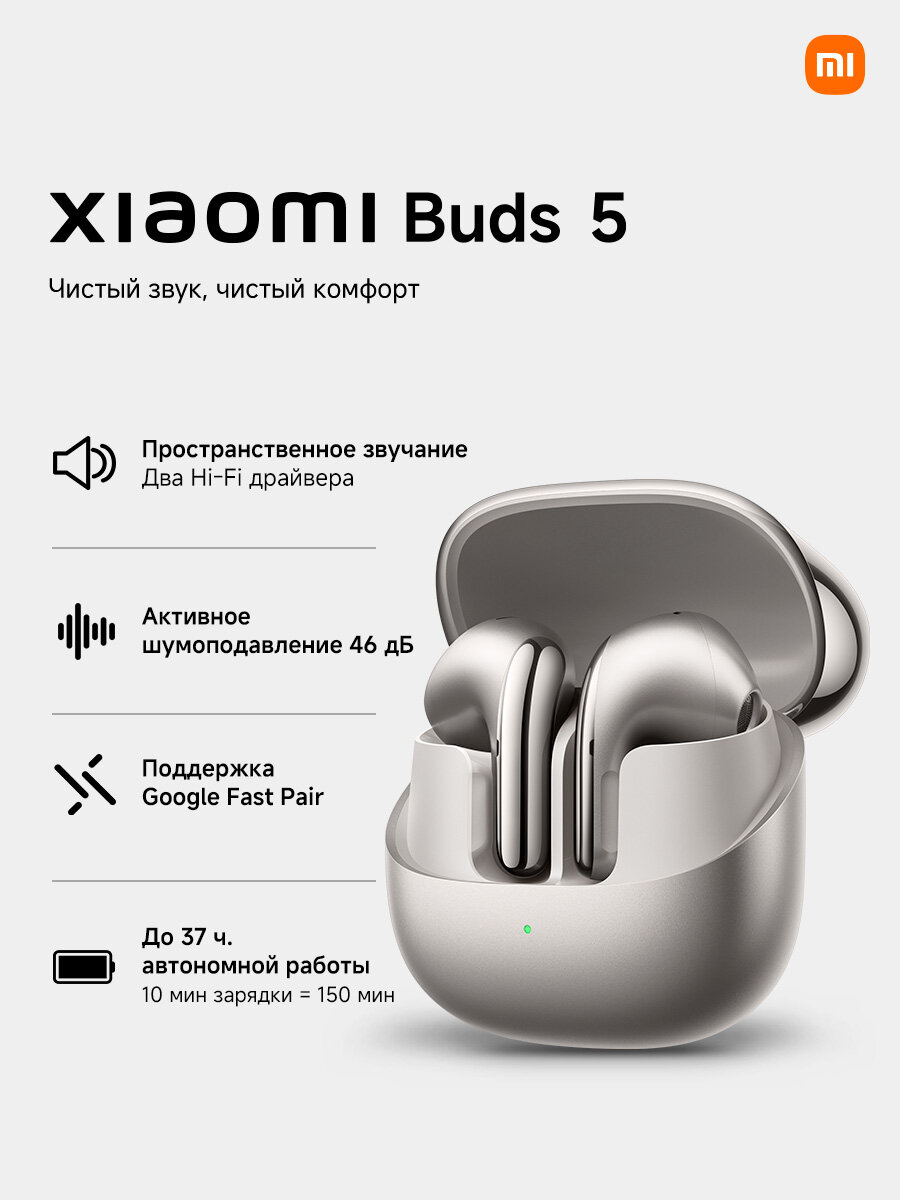 Беспроводные наушники Xiaomi Buds 5, серый титан