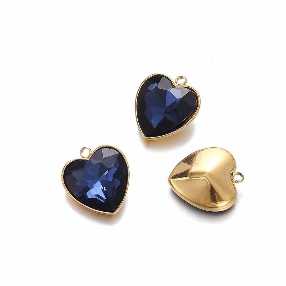 Подвеска сердце из нержавеющей стали 95х115 мм тёмно-синяя 5 шт комплект для бижутерии своими руками универсальная фурнитура для браслетов и колье