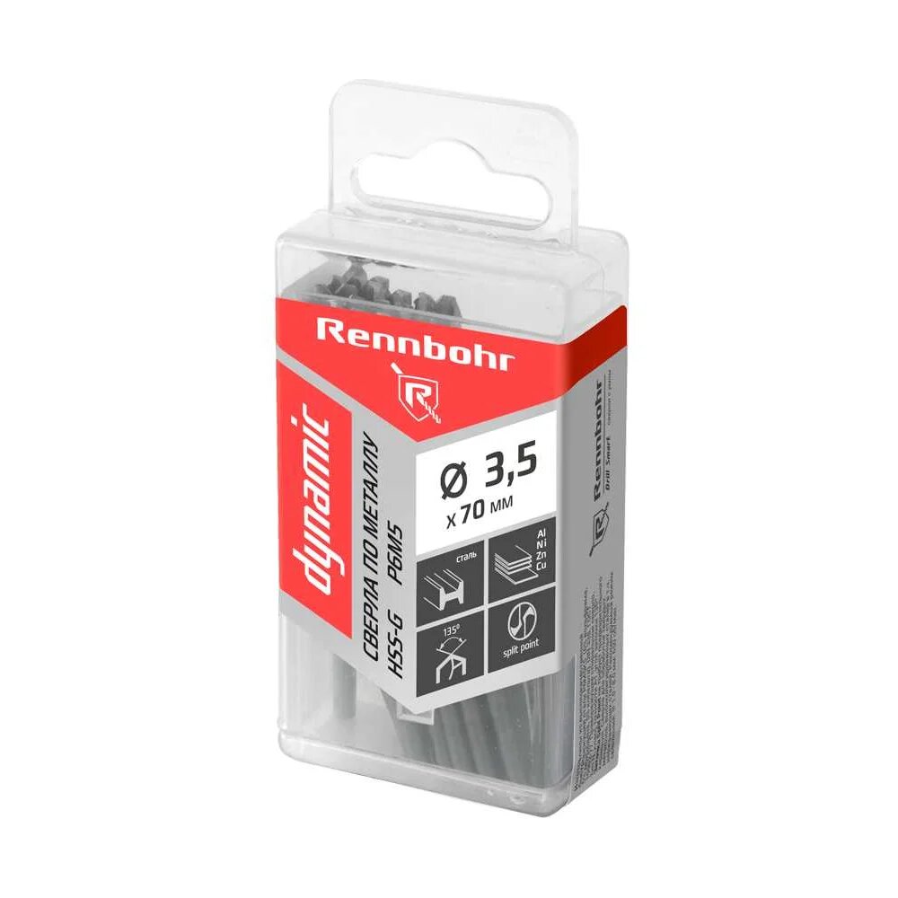 Сверло по металлу RENNBOHR DYNAMIC PROM 3.5x70 мм, HSS-G, P6M5, 20 шт/уп 666035