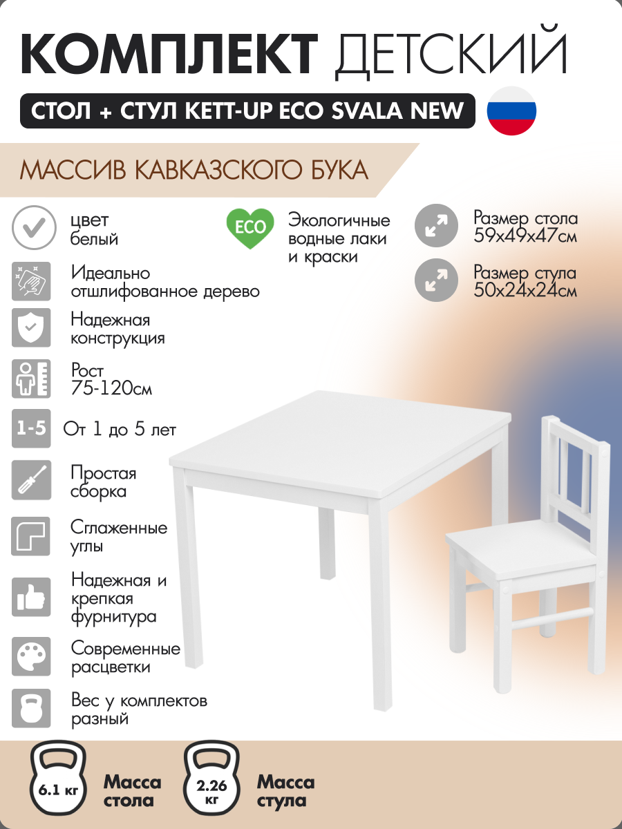 Комплект детский стол + стул KETT-UP ECO SVALA NEW белый / белый