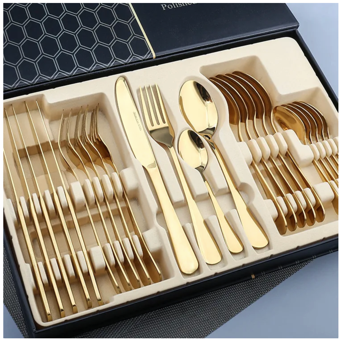 Набор столовых приборов на 6 персон 24 предмета /Подарочный набор /Золотой