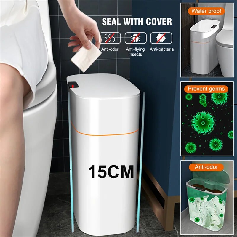 Изображение Умная корзина для мусора Xiaomi Mijia, 16 л, Кнопка индукции 16lL GreyБелый