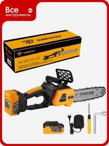 Изображение товара Пила цепная аккумуляторная бесщеточная DEKO DKCHS 20, 12, 20В, 2x4.0Ач, з/у 085-2000