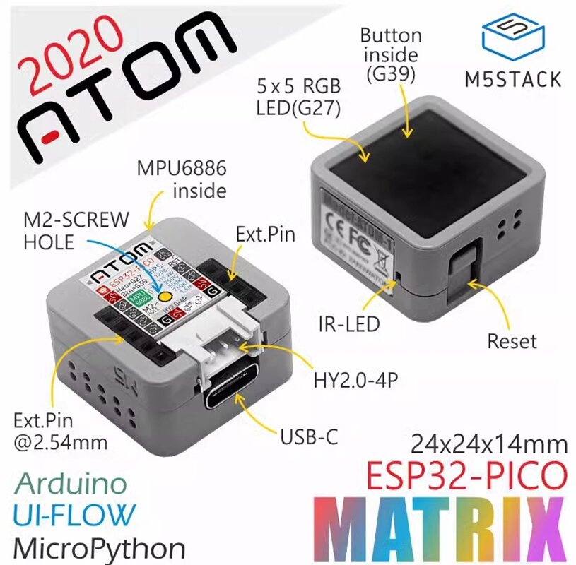 Набор для разработки M5Stack ATOM, встроенный ESP32, MPU6866, для IoT