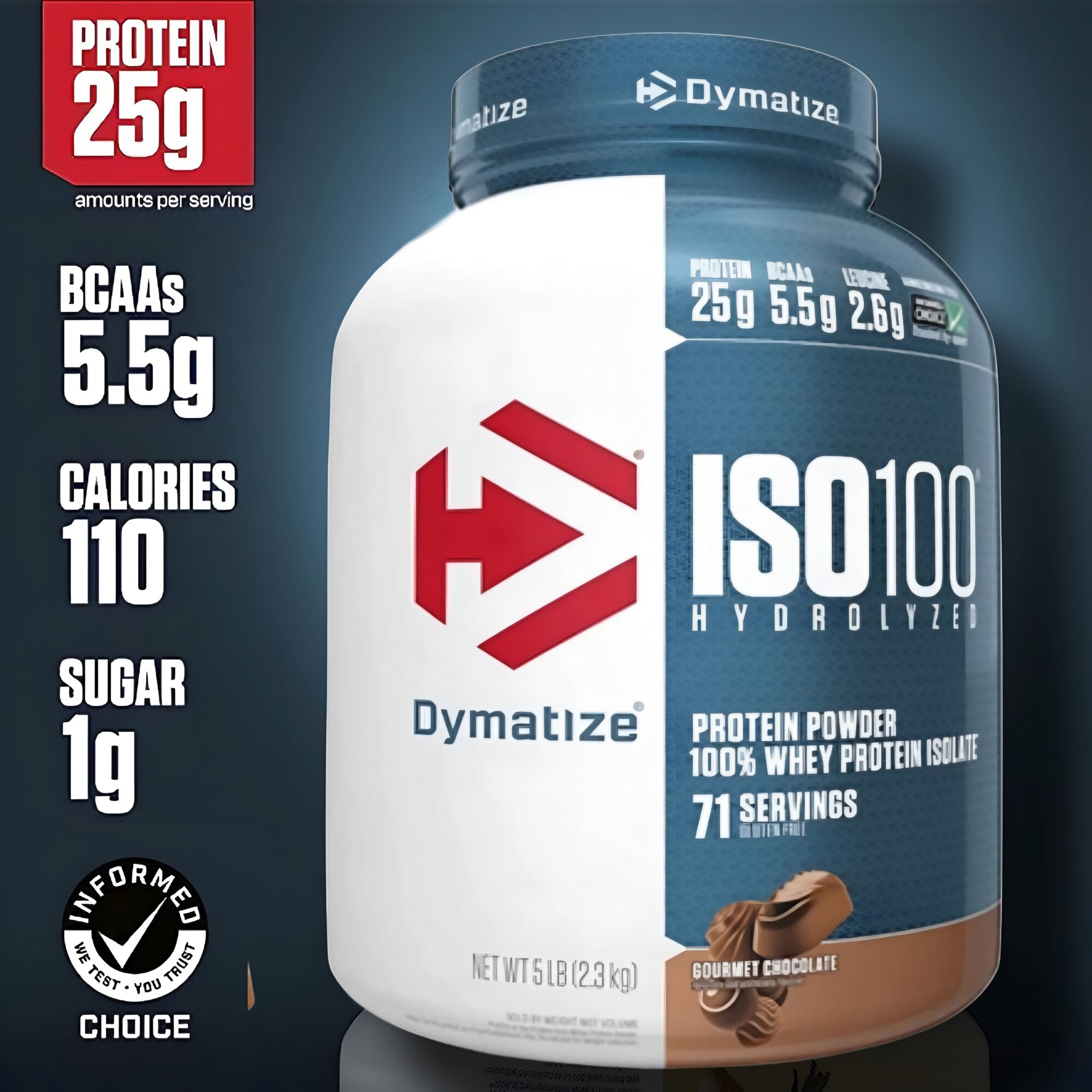 Протеин Dymatize Iso 100, сывороточный, изолят, без сахара, без жира, 2.2 кг