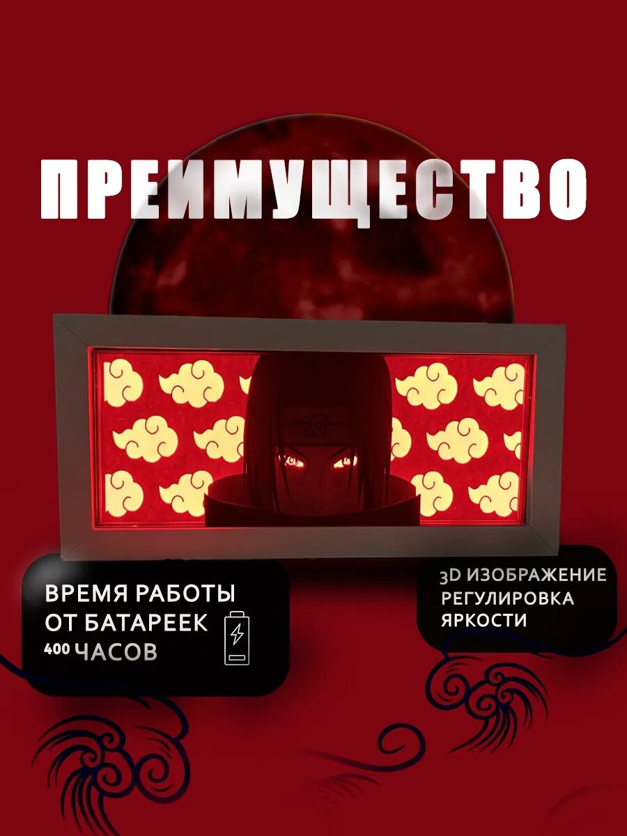 Лайтбокс аниме ночник 3D Итачи Учиха (Itachi Uchiha) из Наруто (Naruto) от Mygeekhobbies — фото 1