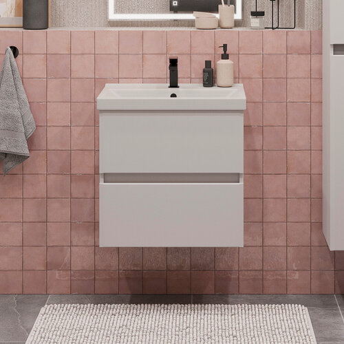 Изображение товара Тумба подвесная SanStar Велья 60 с раковиной Фест 60 (комплект) для ванной комнаты, белая