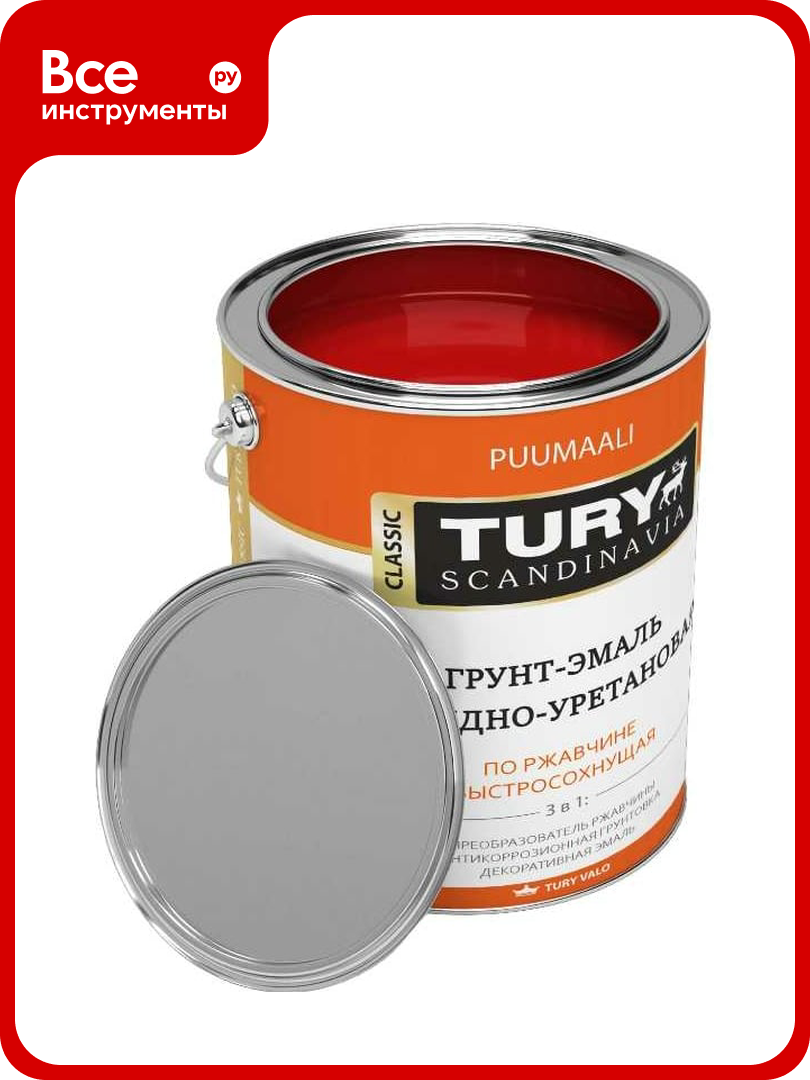 Грунт-эмаль TURY АУ по ржавчине 3 в 1 красная (RAL 3020) 0.9 кг T1-00007188