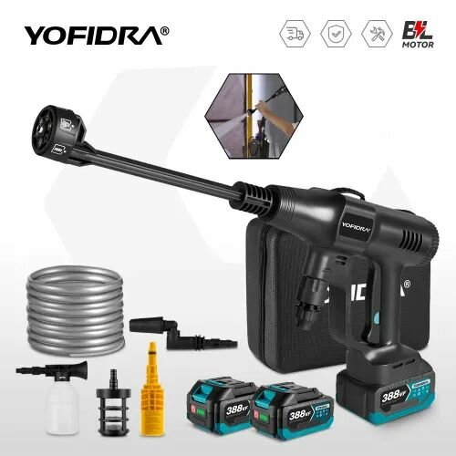 Аккумуляторная мойка высокого давления YOFiDRA для автомобиля в кейсе / Портативная Минимойка с пистолетом и пенообразователем для дачи беспроводная с 2 батареями