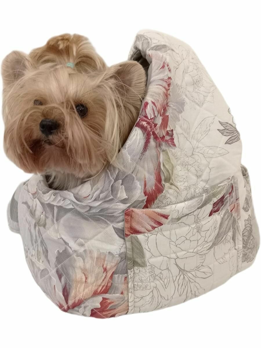 Слинг для собак Пионы ручная работа хлопок для собак на левое плечо на 3-4 кг по дну 34х19 высота 14/40