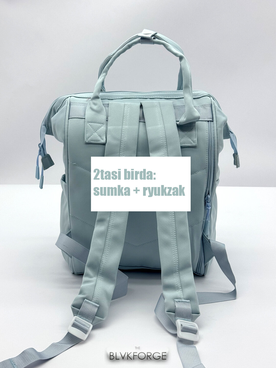 Сумка-рюкзак  Сумка-рюкзак для мам, с полужестким каркасом, фактура матовая, гладкая, синий — фото 1