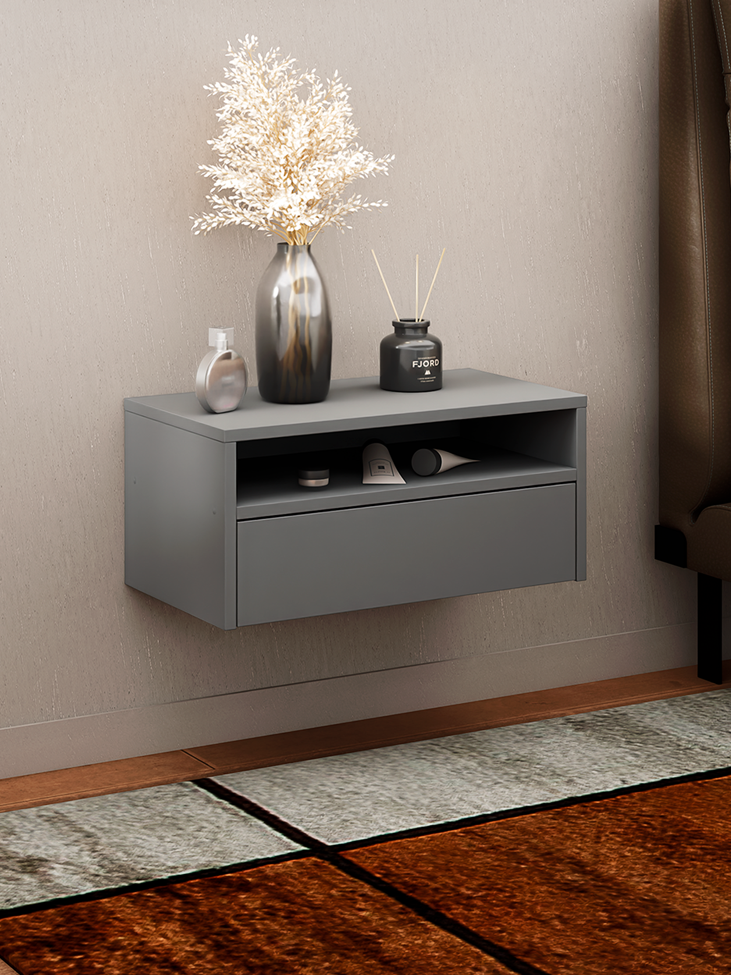 Подвесная тумба MFMaster Vitto-104 оникс ЛДСП серая 1 ящик 542x246x29 см