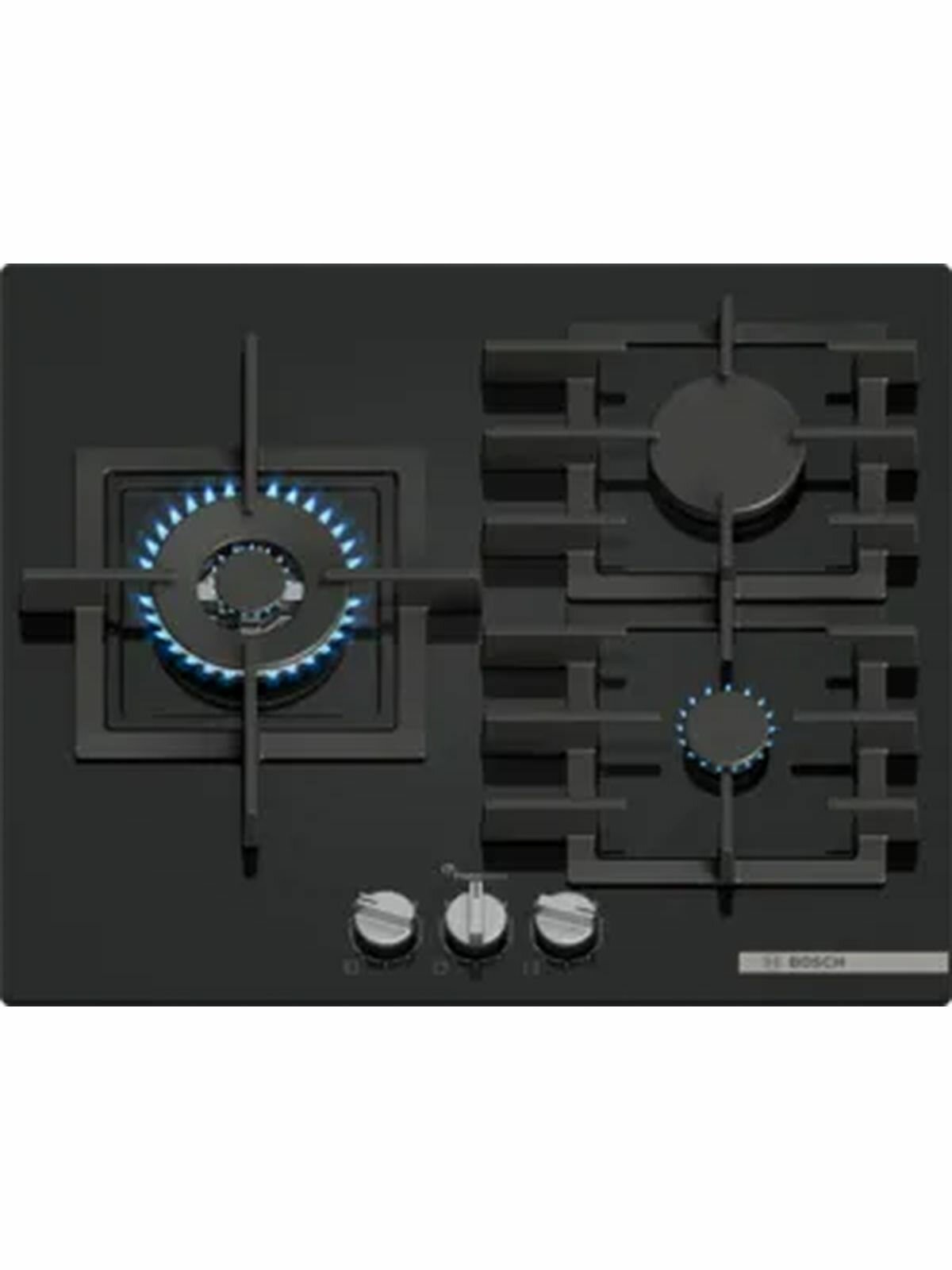 Встраиваемая газовая панель BOSCH PPC6A6I40O Serie 6, независимая, 3 конфорки, черная