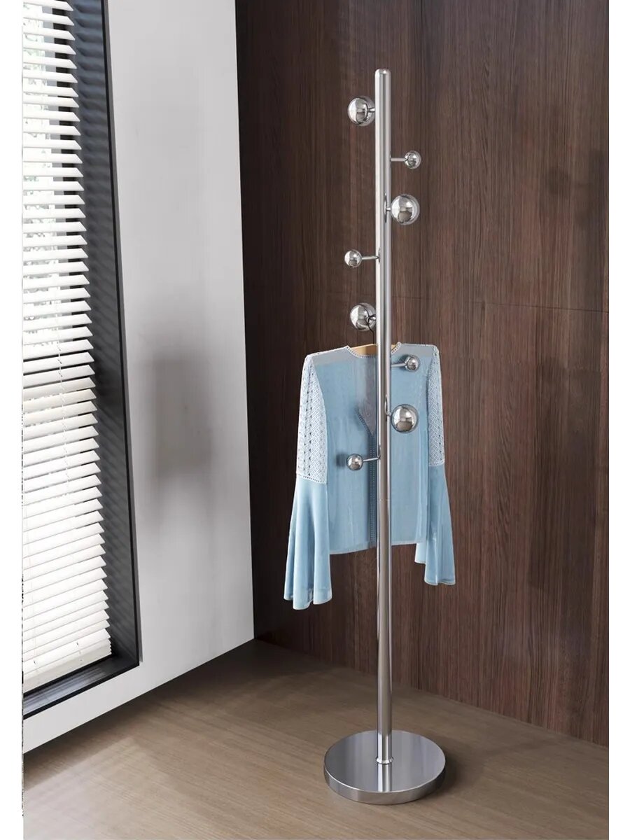 Вешалка для одежды сова на балконе, напольная, 8 крючков, нержавеющая сталь, 180х33.5 см — фото 1