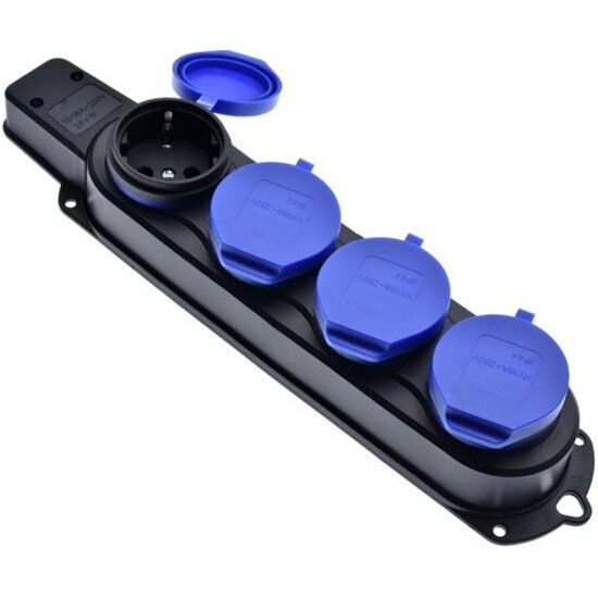 Колодка каучуковая Filum FL-SB-4EU-IP44-BL 4-х местная 2P+PE 16A 250В IP44 с защитной крышкой синего цвета