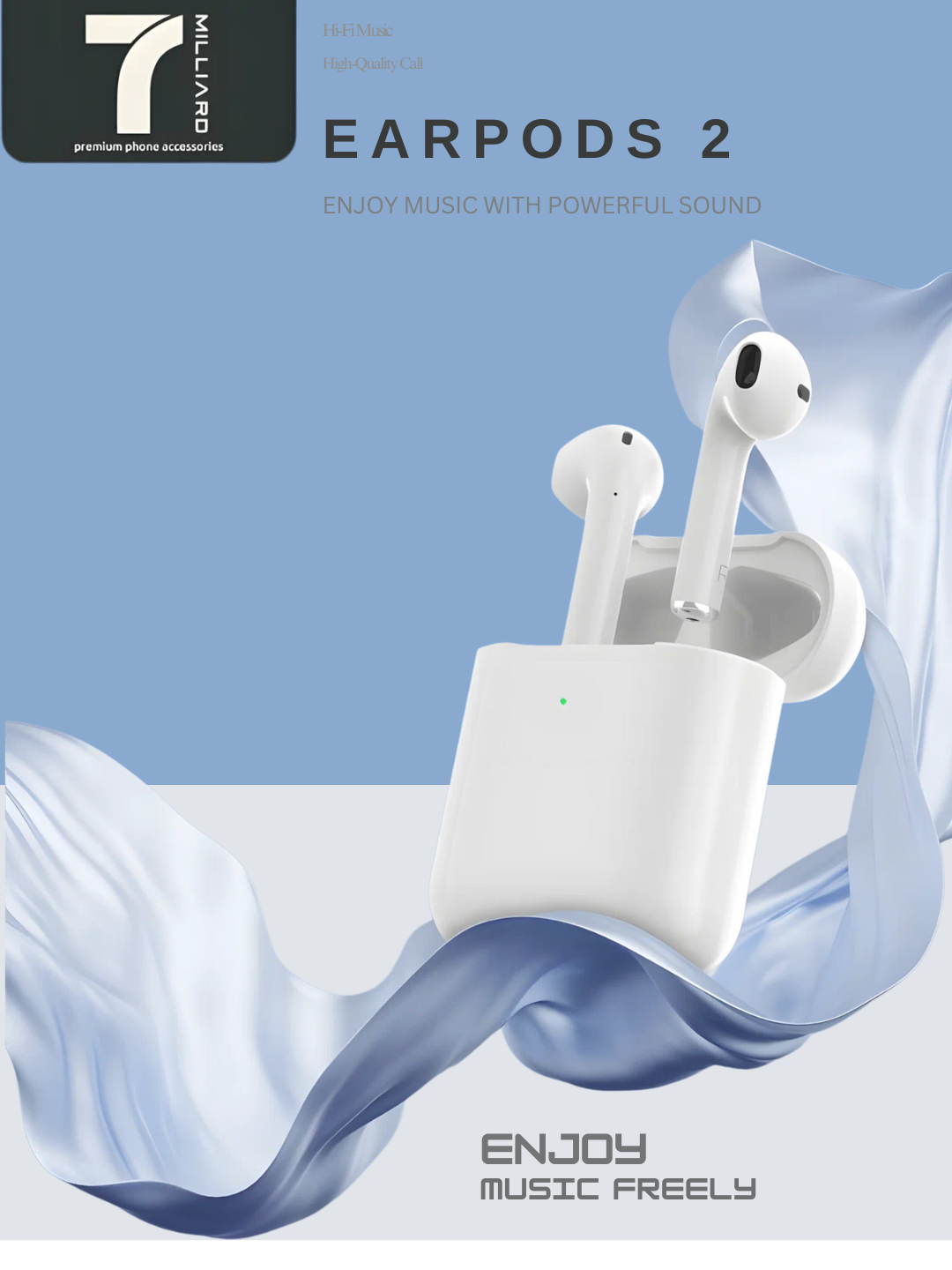 7 Millard EarPods 2 (ORG) HI-FI musiqa, HI-Res Audio, quloqni aniqlash, oq