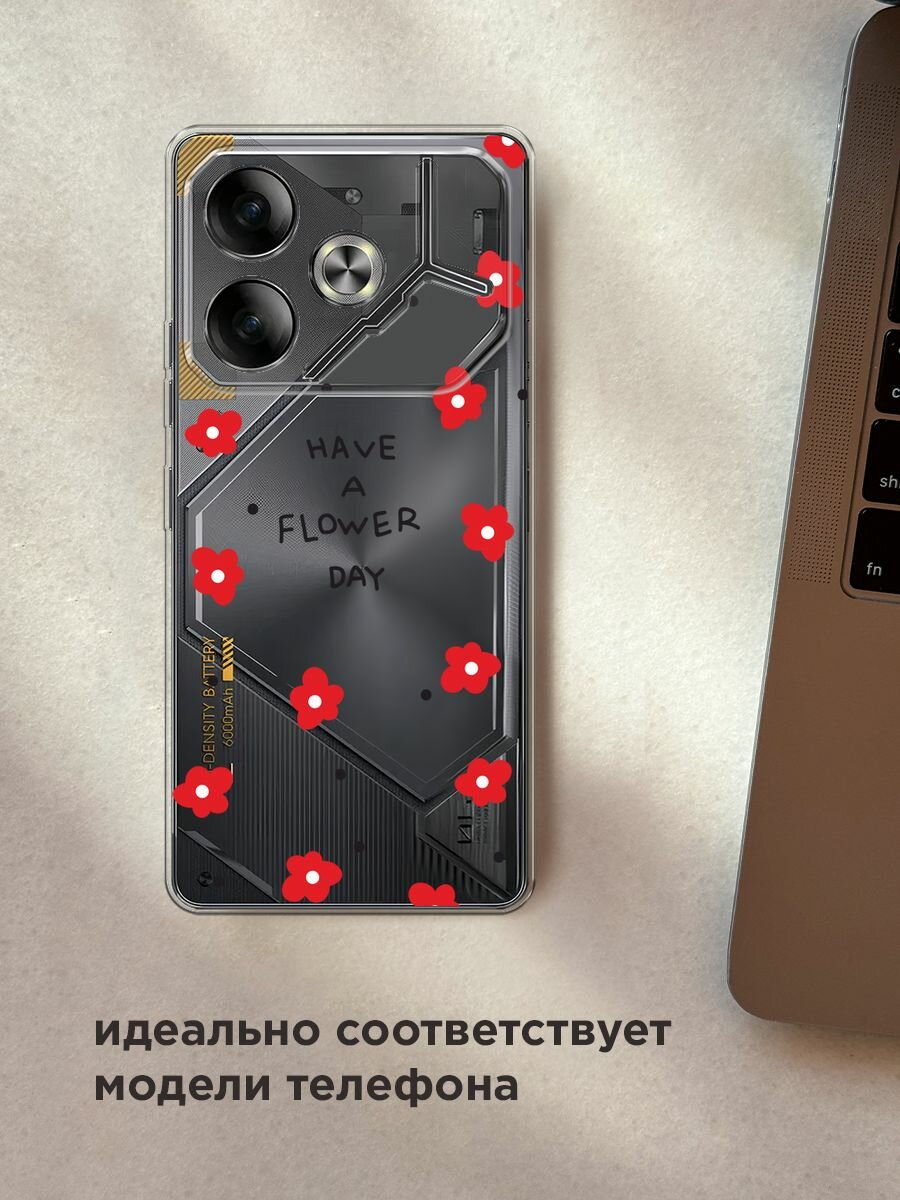 Чехол на Tecno Pova 6 / Текно Пова 6 с принтом "Have a flower day 2", прозрачный — фото 1