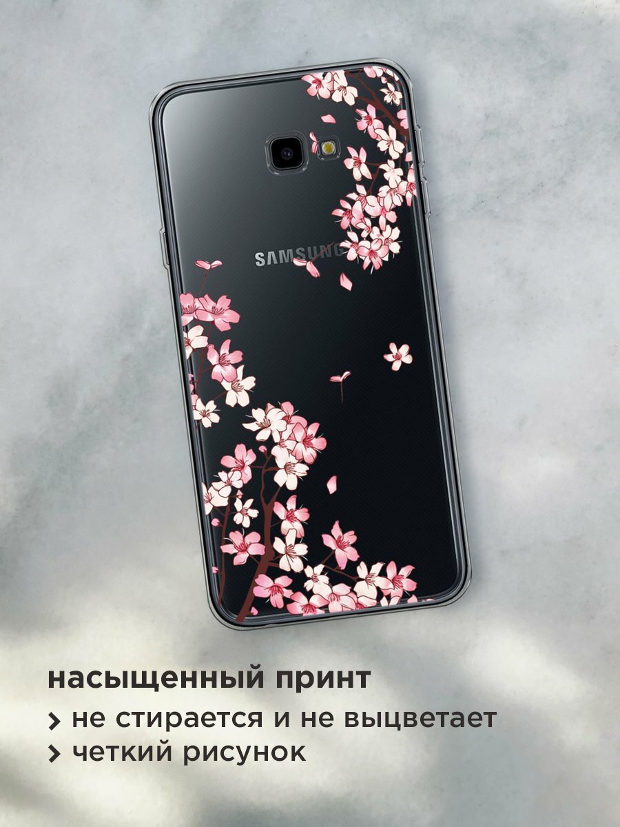Чехол на Samsung Galaxy J4 Plus 2018 / Самсунг J4 Plus 2018 с принтом "Ветви сакуры 1", прозрачный — фото 1