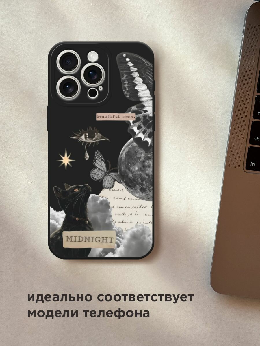 Черный матовый чехол на Apple iPhone 15 Pro Max / Айфон 15 Про Макс с принтом "midnight collage" — фото 1