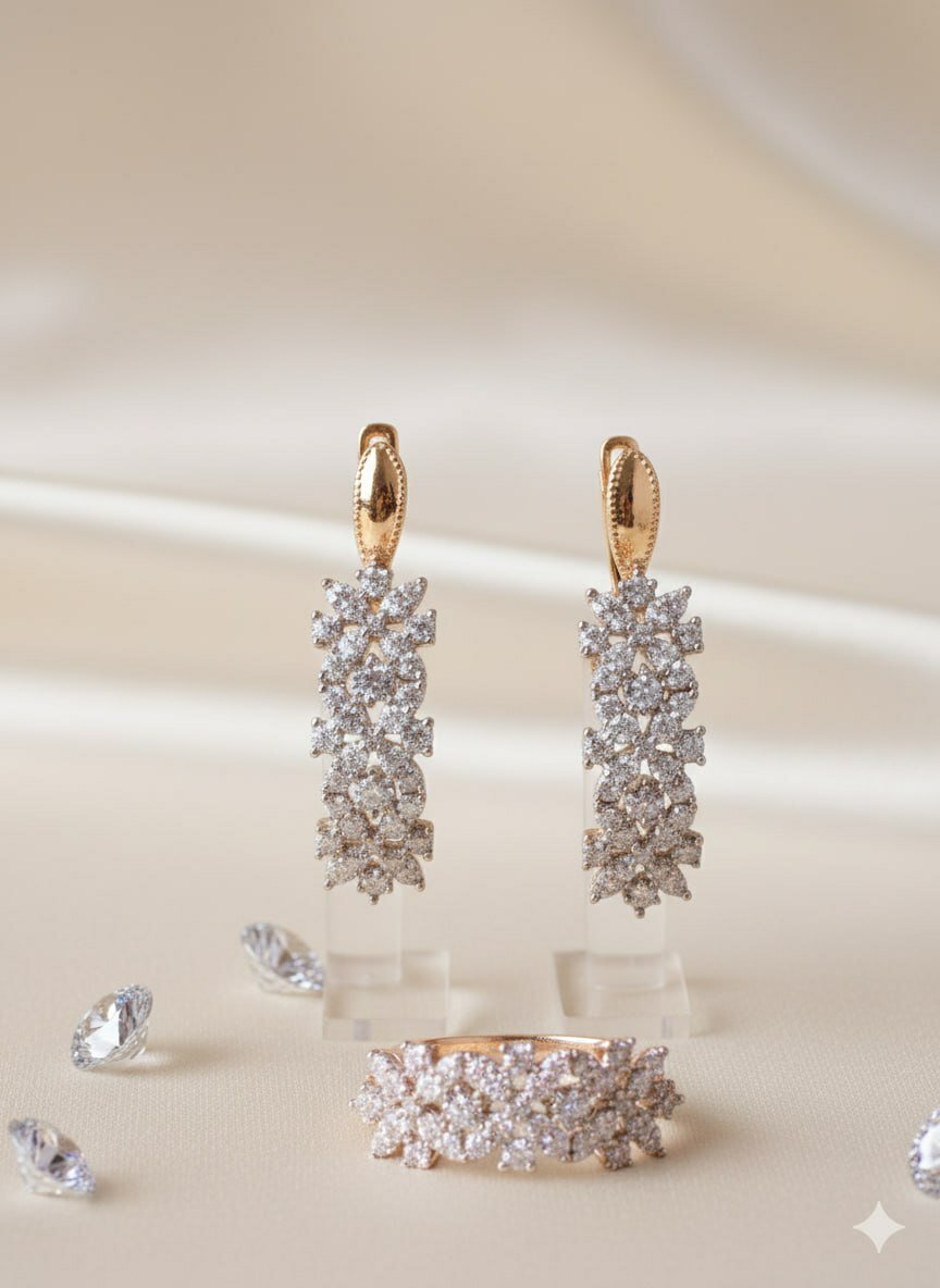 Комплект бижутерии: серьги, кольцо, Swarovski Zirconia