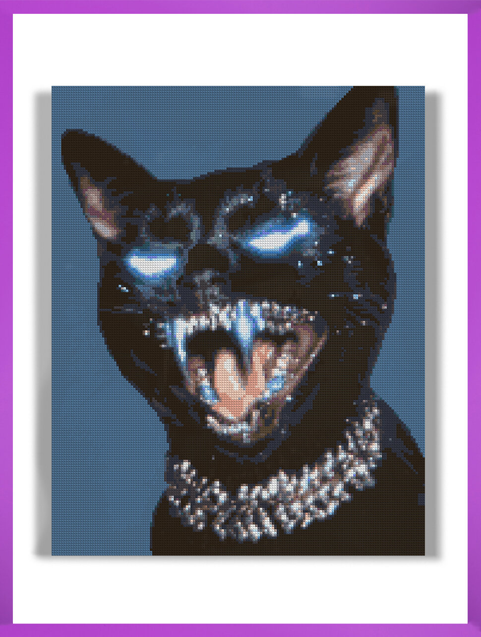 Алмазная мозаика на подрамнике - вышивка - Котики зубастики 2 - 40 х 50 см