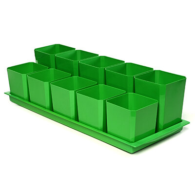 Набор горшков для рассады двухуровневый (цвет зелёный) 10 шт.