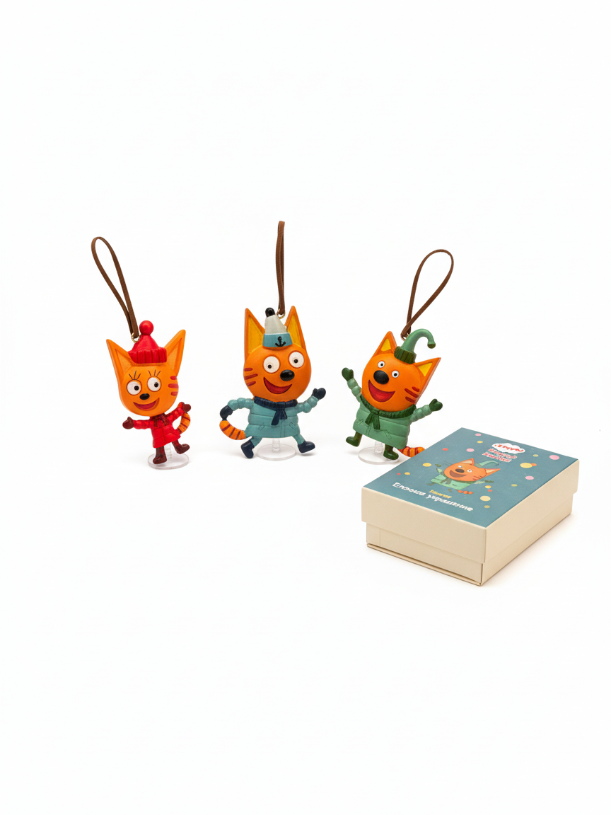 Набор елочных игрушек Три кота 2D (плоские), 3 персонажа, глина