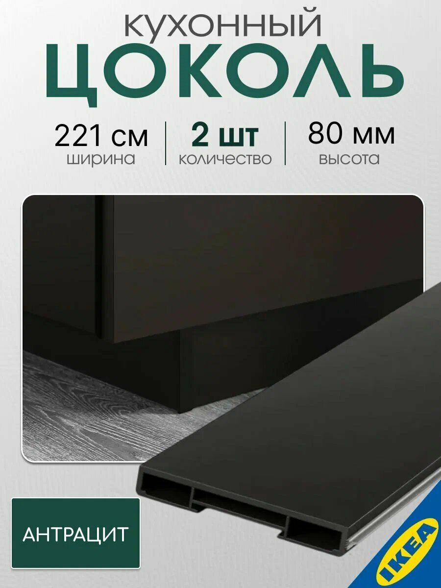 Цоколь 2 шт. 220x8см, цвет антрацит, IKEA KUNGSBACKA кунгсбакка