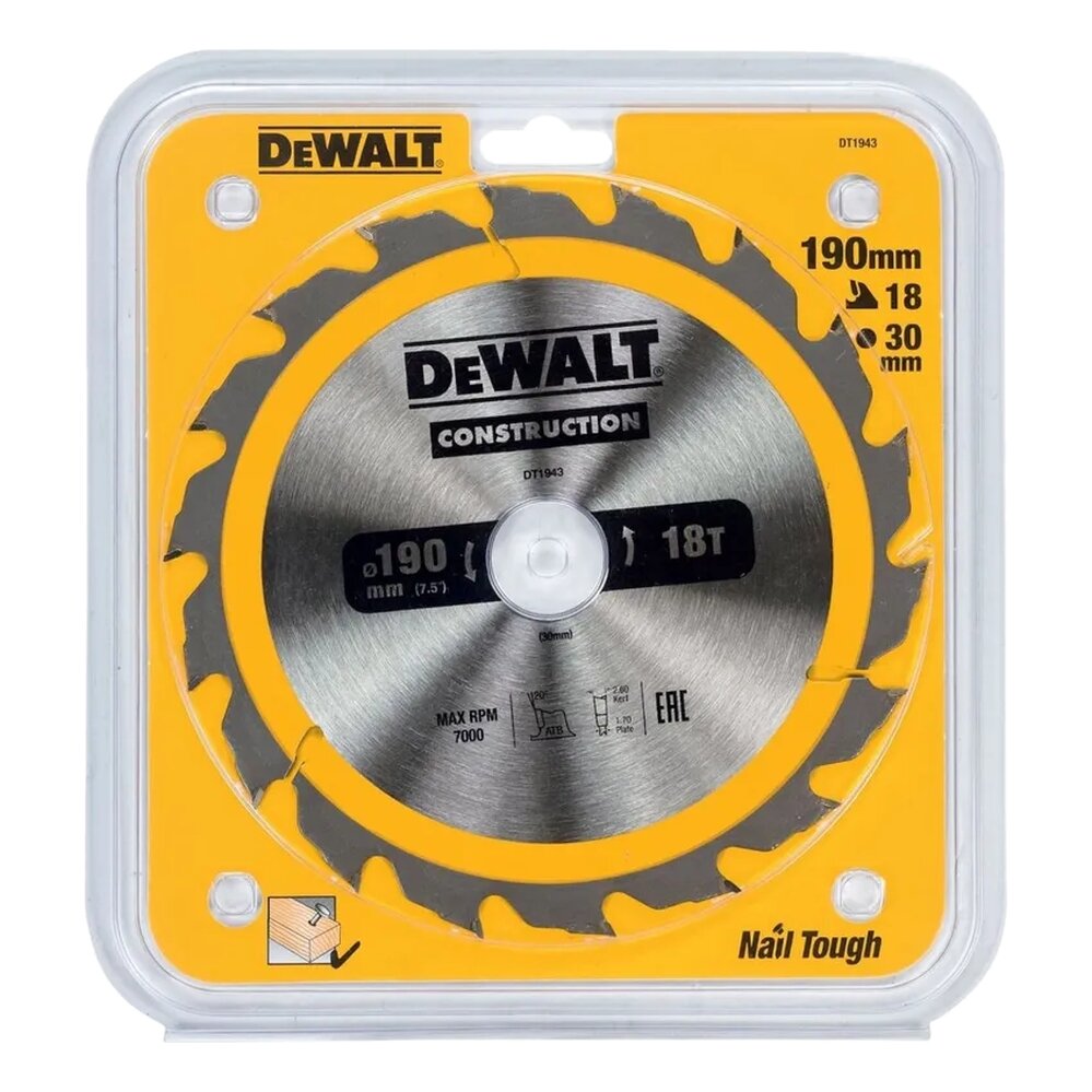 Диск пильный по дереву DeWALT "CONSTRUCTION" 18T 190х30мм DT1943-QZ — фото 1