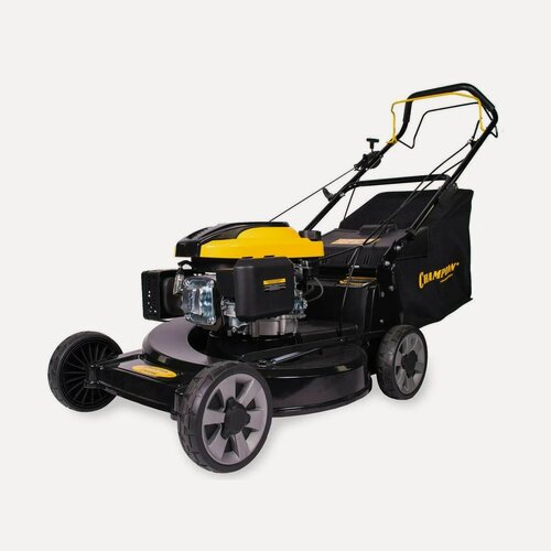 Изображение товара Газонокосилка бензиновая Champion LM5645, 6 л. с, бак 1 л, травосборник 75 л, 395 г/кВт·ч, мульчирование, черный/желтый