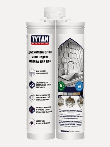 Изображение товара Эпоксидная затирка швов Tytan Professional 52428, 400 г, двухкомпонентная, кремовая, влагостойкая под плитку