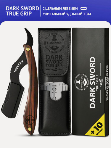 Изображение товара Опасная бритва для мужчин Manecode с 10 сменными лезвиями - Шаветт из нержавеющей стали с сандаловой рукояткой в чехле