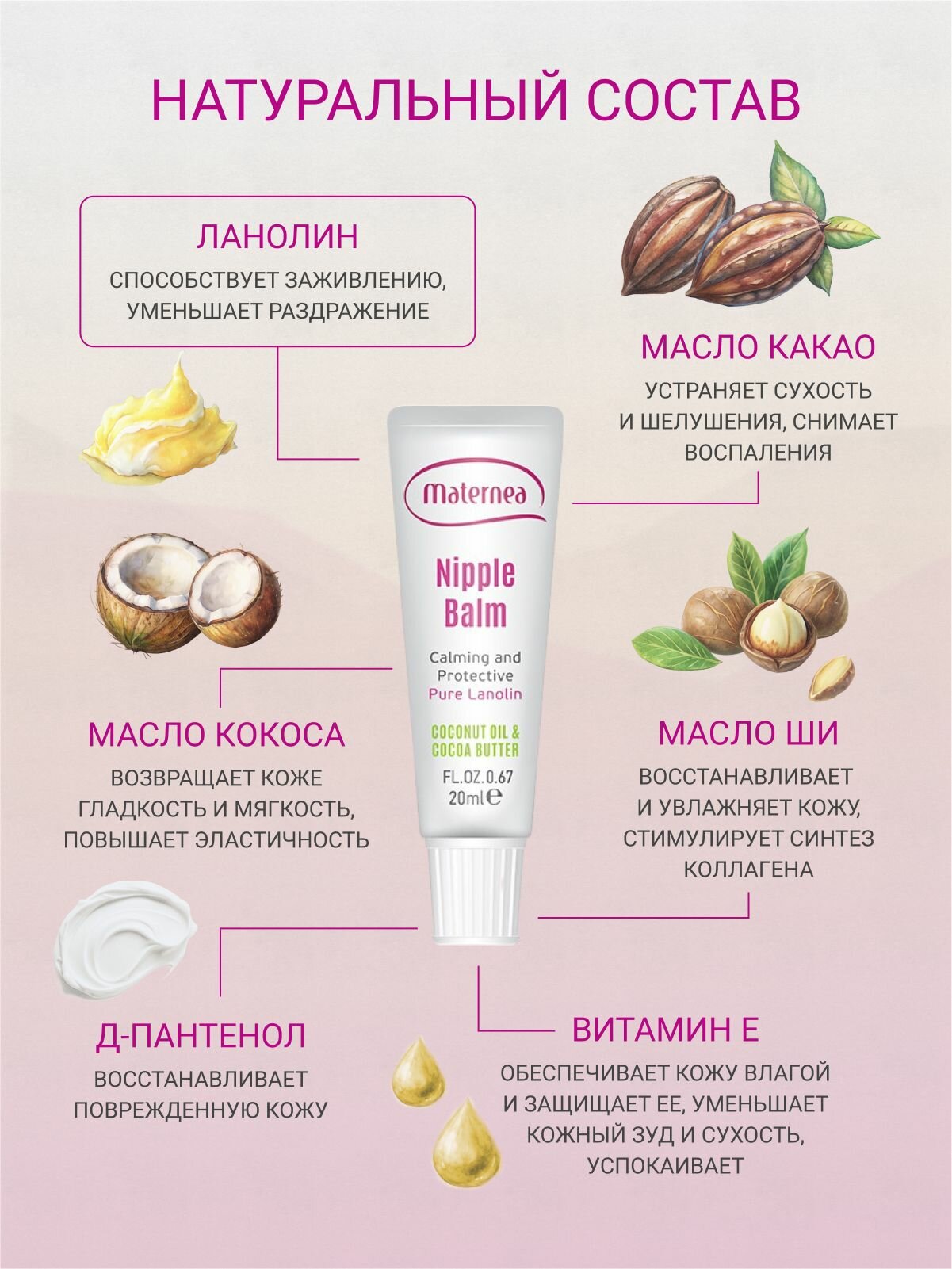 Ланолиновый бальзам крем для сосков от трещин в роддом Maternea, 20 мл — фото 1