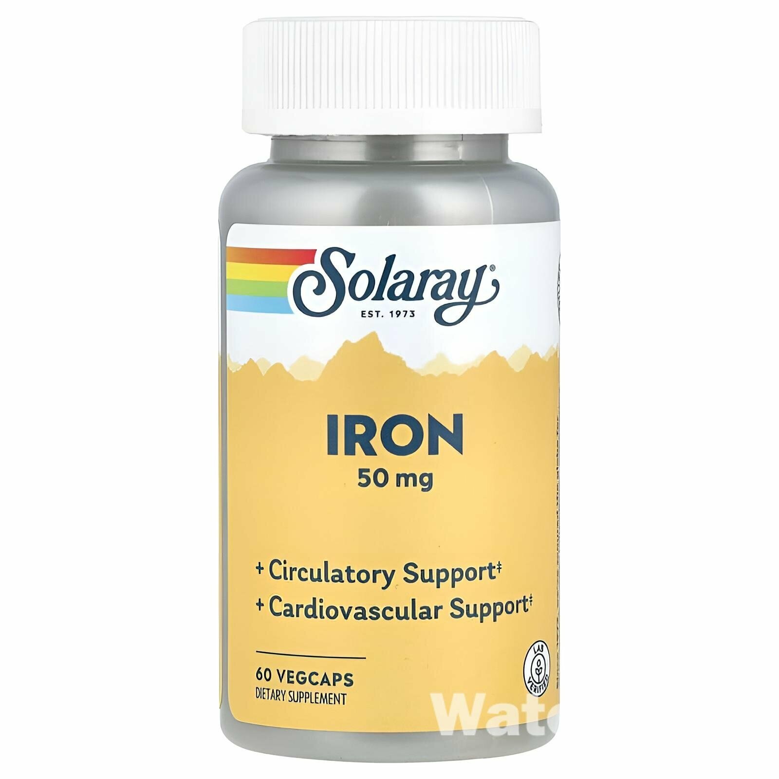 Железо Solaray, для поддержки гемоглобина, 50мг, в капсулах, 60 штук